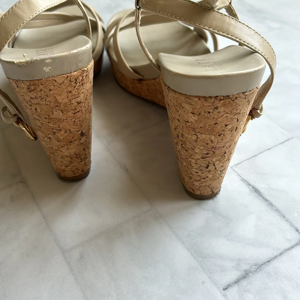 Lauren Ralph Lauren Strappy Leather Cork Wedges (Size 7.5)